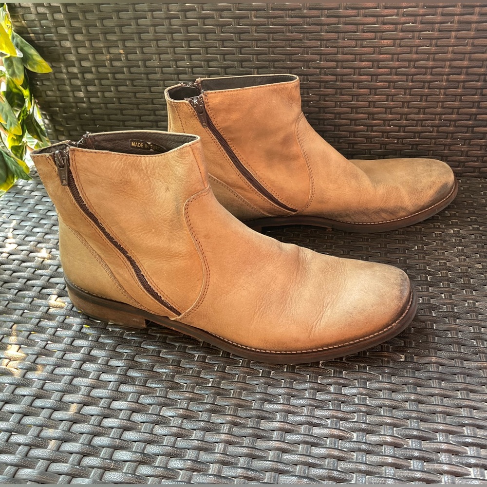 Rossini Leather Italian Made Chelsea Boots Men’s Tan Double Zipper US 13 Ankle